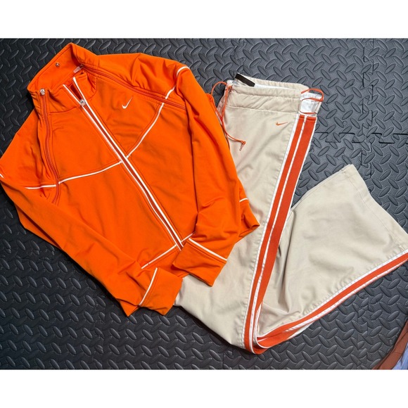 RARE Y2K Nike Tracksuit Set Orange Zip Off Sleeve Athletic Size Medium - Picture 1 of 14